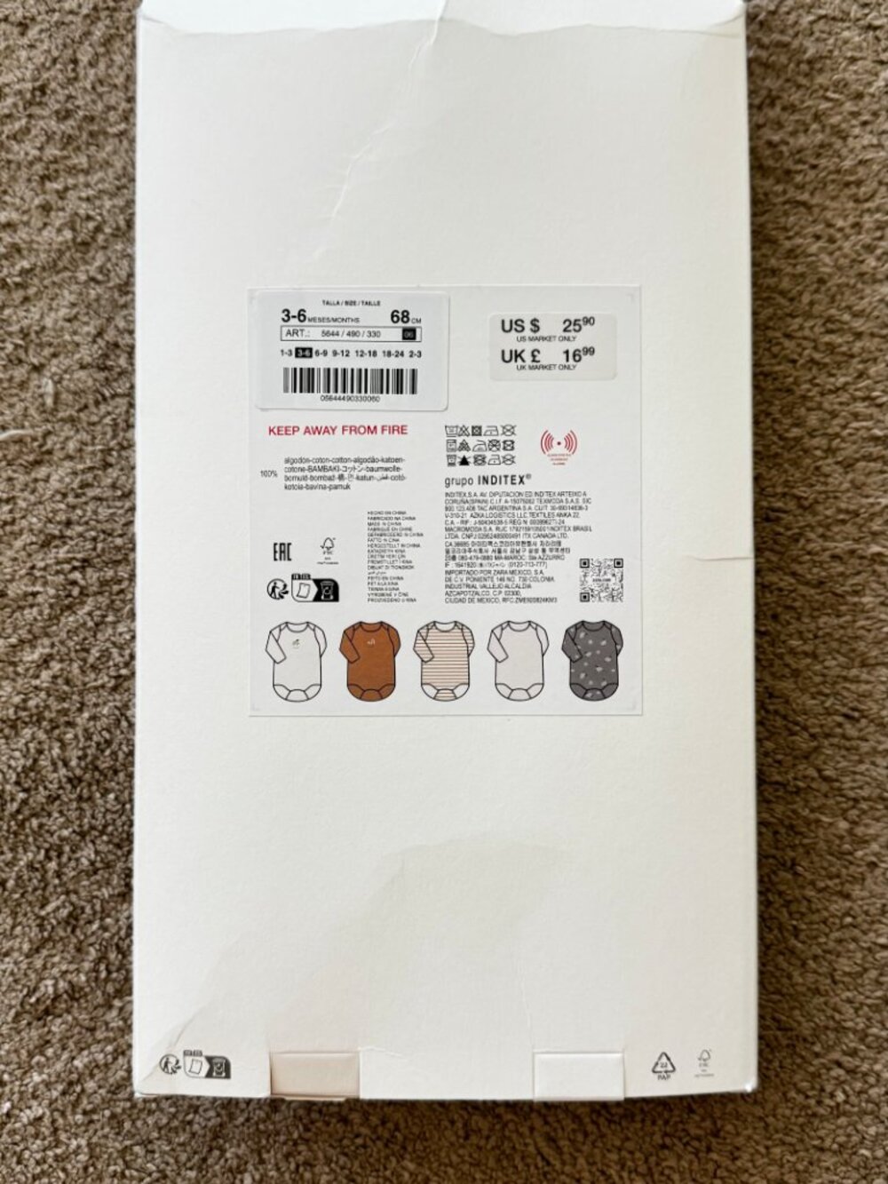 Zara Baby - 5 Pack of Long Sleeve Sheep Bodysuits - Picture 3 of 3